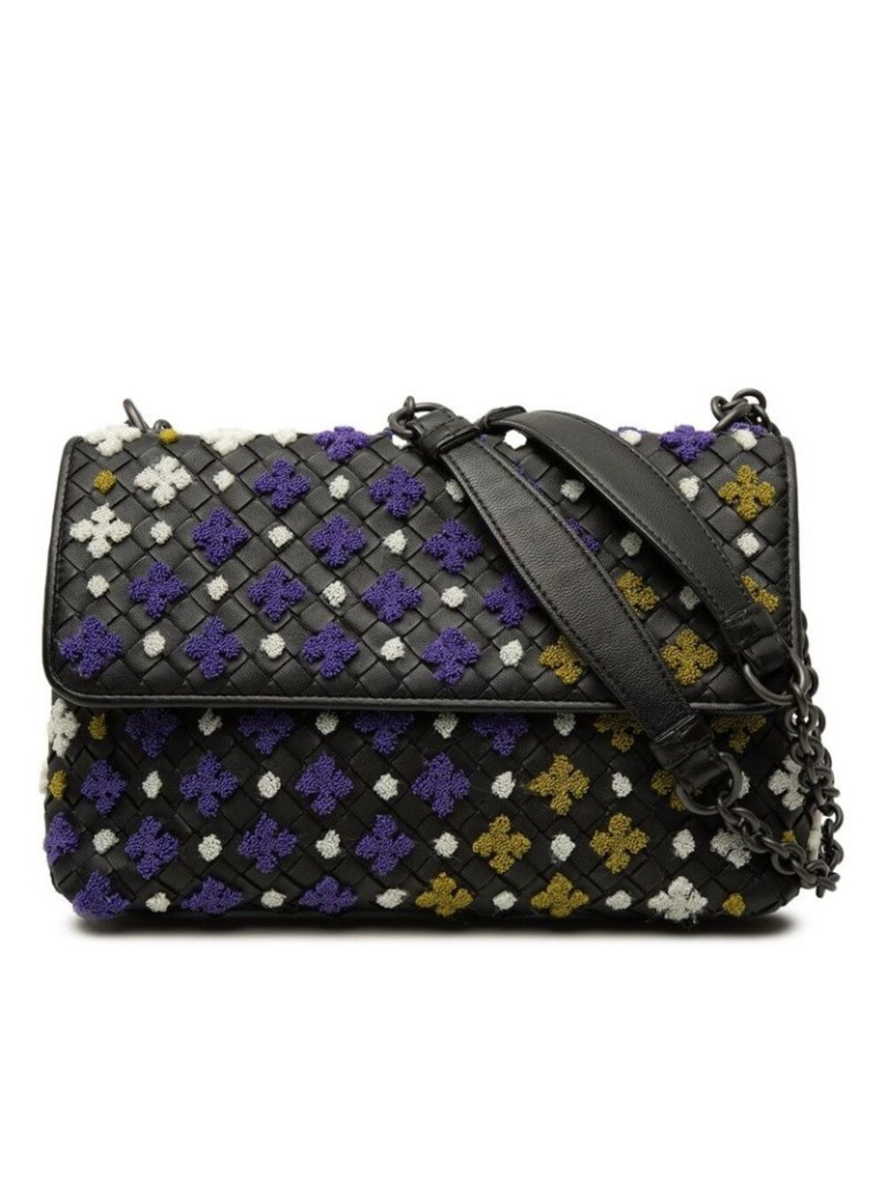 Bottega Veneta Intrecciato Olympia Embroidery Chain Shoulder Bag Black Purple